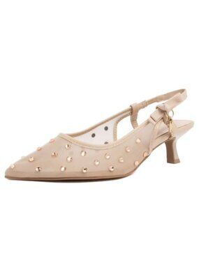Juicy Couture Rhinestone Mesh Slingback Pointed Toe Kitten Heel Dress Sandals